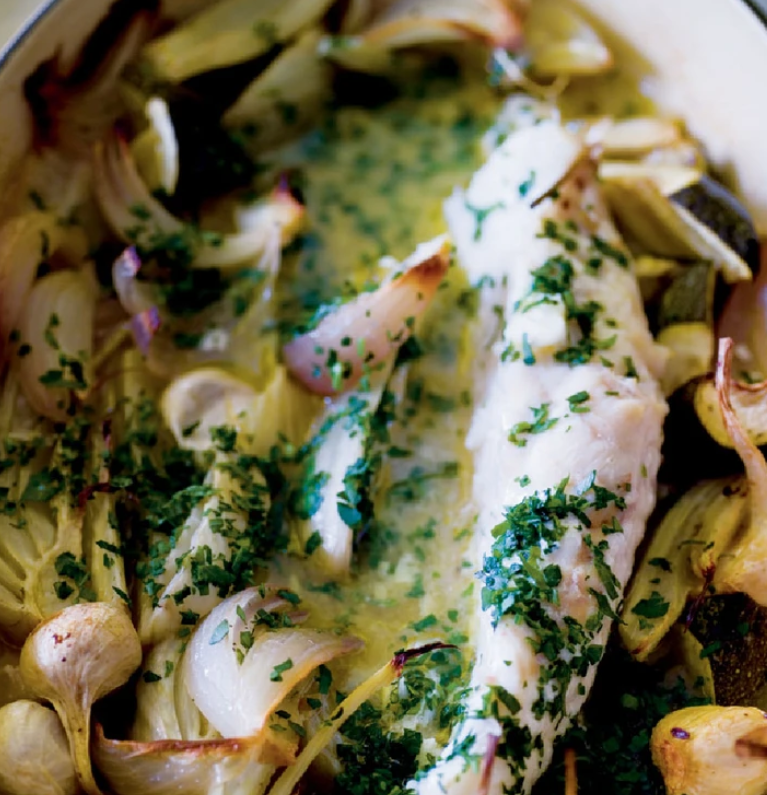 RECIPE: MONKFISH ROASTED WITH 50 CLOVES OF GARLIC, OLIVES AND BASIL